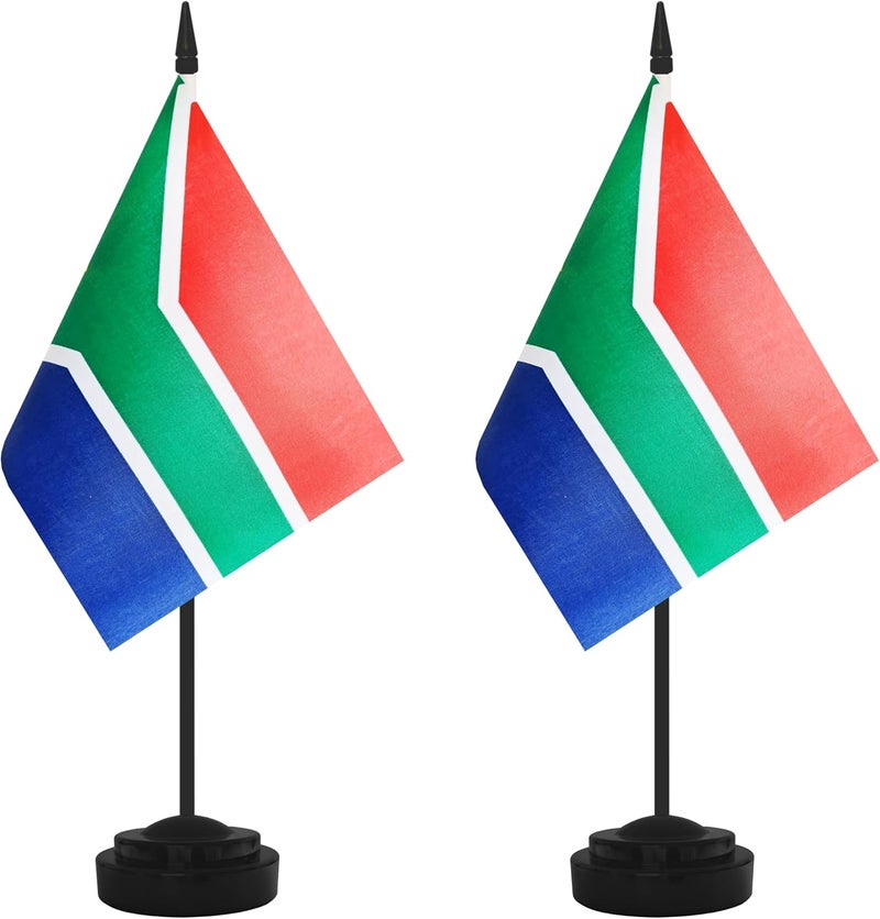 Yamiuo 2 Pack South Africa Desk Flag Set, South Africa Desktop Small Miniature Table Office Flag with 12" Black Pole and Black Base, Offices, Classroom, Home, Festival Decoration (South Africa) - Image 1